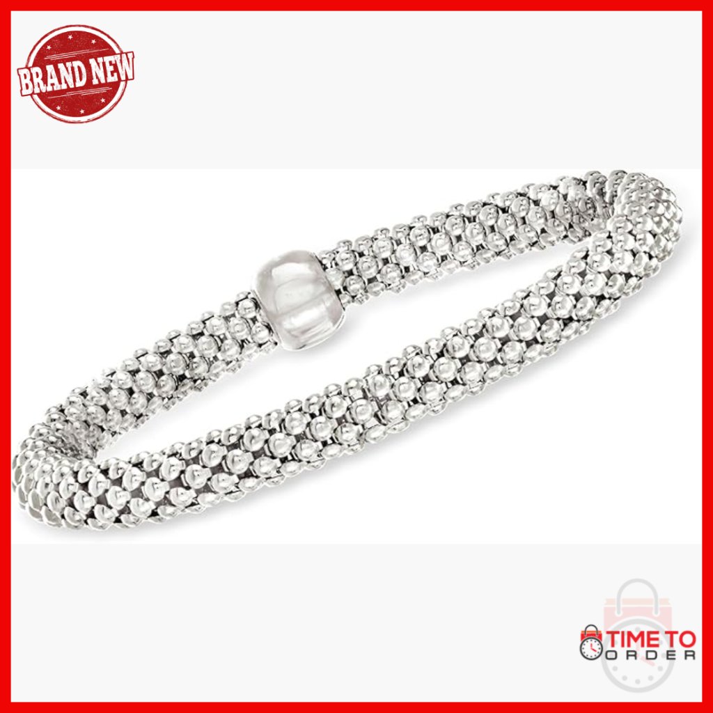 Italian Sterling Silver Popcorn Link Stretch Bracelet 7 Inch